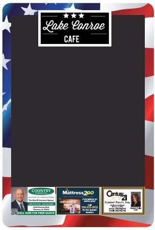 A Free Menu Board with a flag design in a restaurant